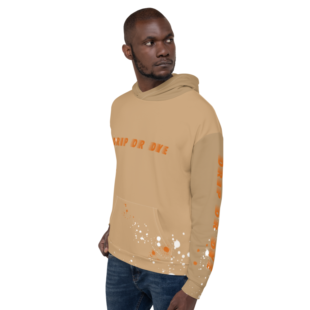 CRXWN | Drip or Dye | HUES Season 1 Back 2 Basics Unisex Comfort Hoodie Stripes N' Zoom Splatter Tan Sienna Oranges