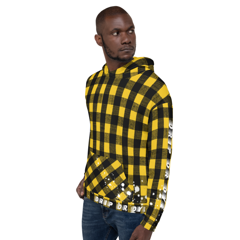 CRXWN | Drip or Dye | Plaid Season 1 Unisex Hoodie Custom Buffalo Plaid Retro Grunge Paint Splatter 12 Retro Black UNIVERSITY GOLD