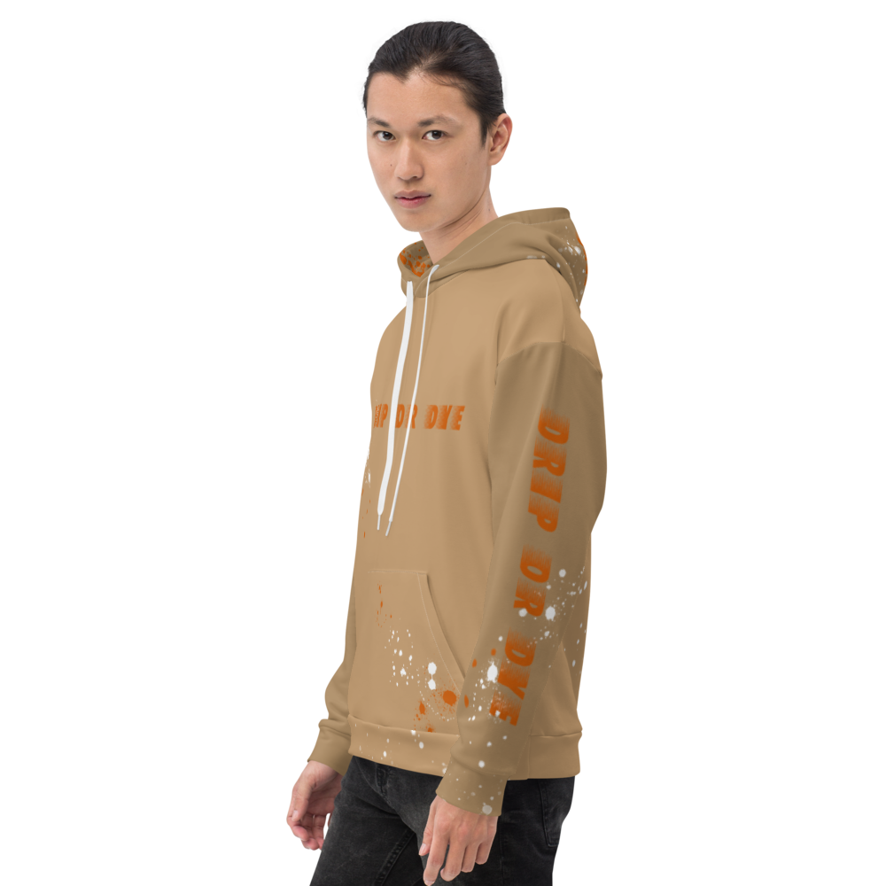 CRXWN | Drip or Dye | HUES Season 1 Back 2 Basics Unisex Comfort Hoodie Stripes N' Zoom Splatter Tan Sienna Oranges