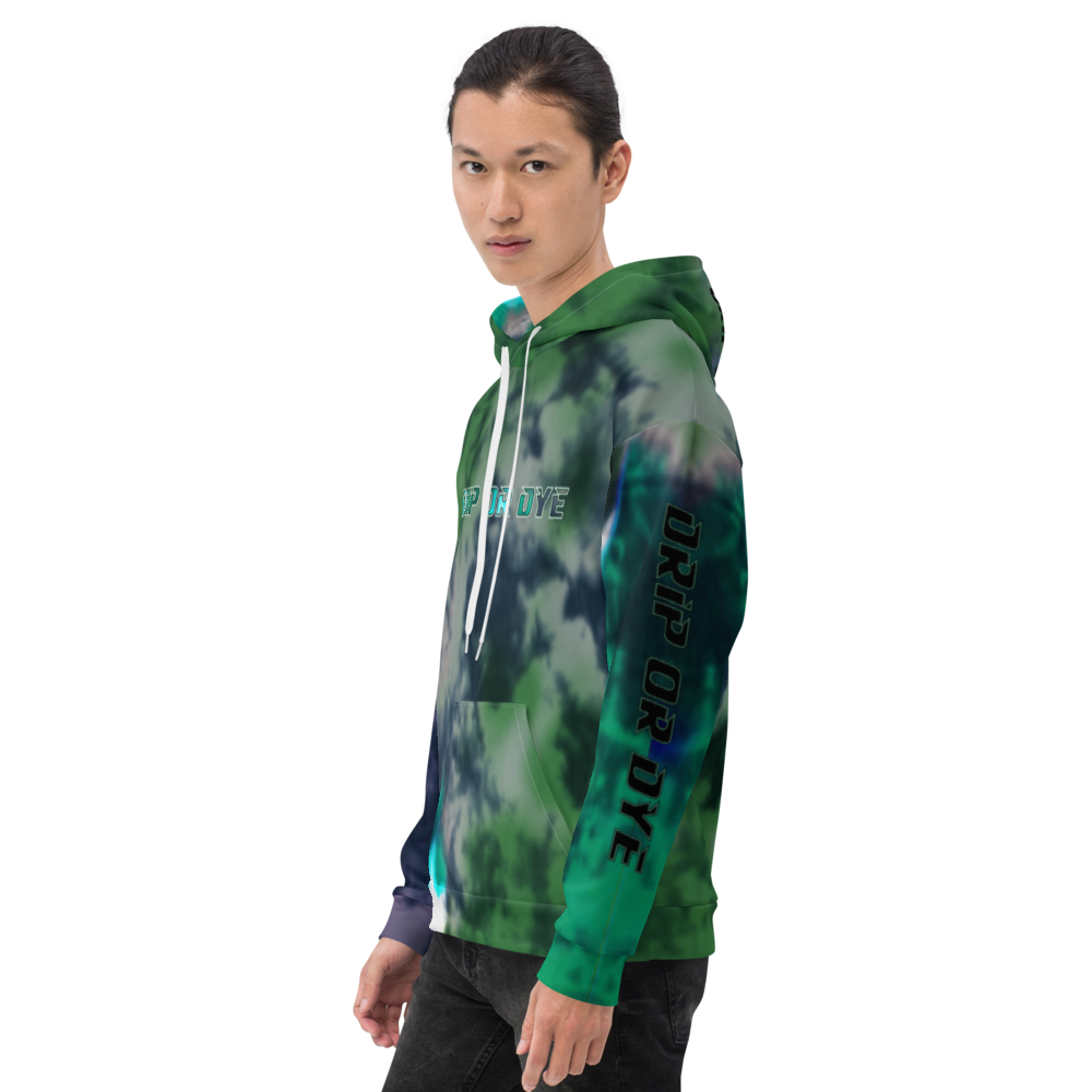 CRXWN | Drip or Dye | Tie Dye Season of Love 1 Cosmic Prophet Custom Unisex Hoodie and the Heavens Parted Color Clouds Leaves in Green Trees