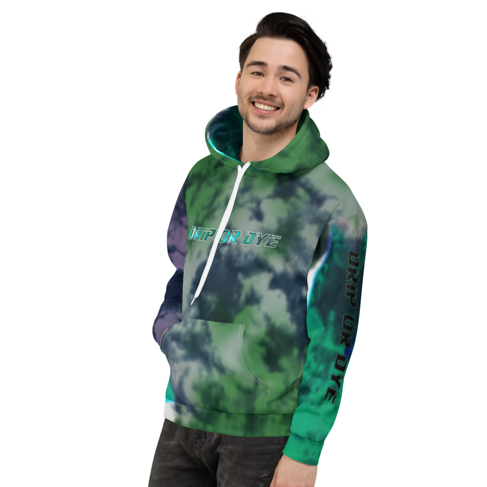 CRXWN | Drip or Dye | Tie Dye Season of Love 1 Cosmic Prophet Custom Unisex Hoodie and the Heavens Parted Color Clouds Leaves in Green Trees
