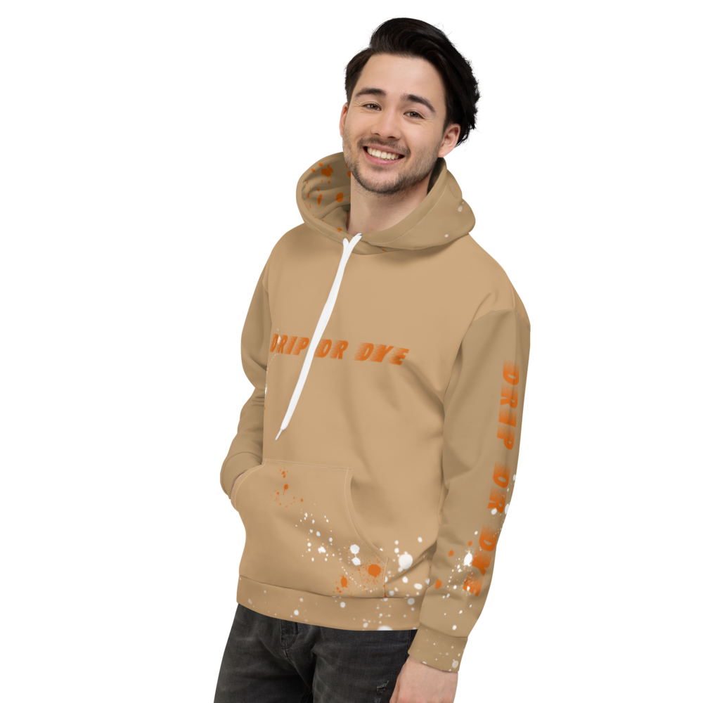 CRXWN | Drip or Dye | HUES Season 1 Back 2 Basics Unisex Comfort Hoodie Stripes N' Zoom Splatter Tan Sienna Oranges