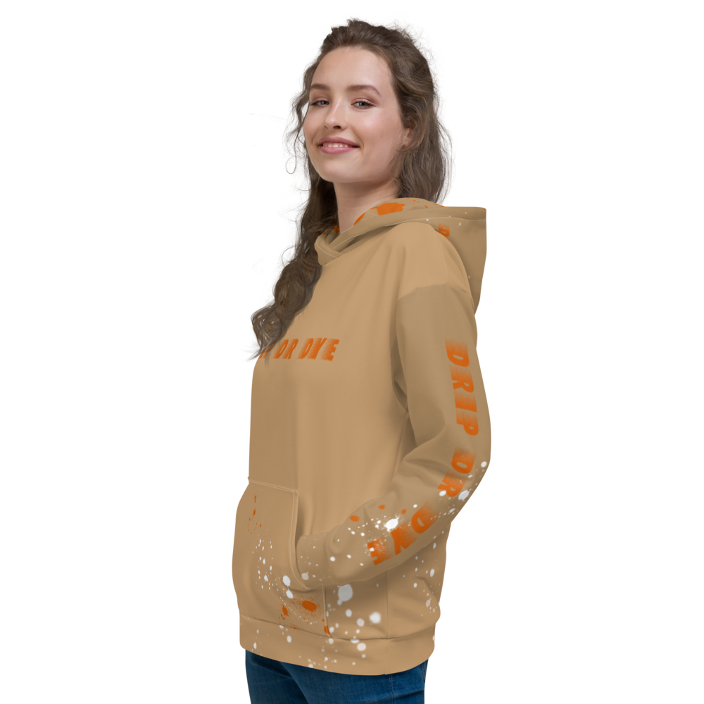 CRXWN | Drip or Dye | HUES Season 1 Back 2 Basics Unisex Comfort Hoodie Stripes N' Zoom Splatter Tan Sienna Oranges