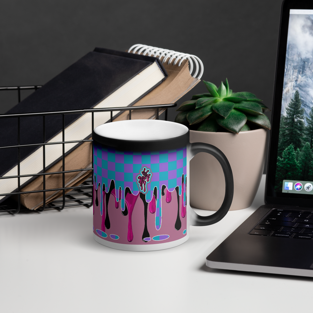 CRXWN | Drip or Dye | Checker Season 1 Matte Black Magik Mug COFFEE MUG pink n blue crush