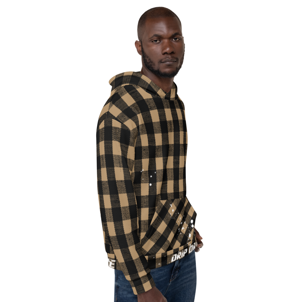 CRXWN | Drip or Dye | Plaid Season 1 Unisex Hoodie Custom Buffalo Plaid Retro Grunge Paint Splatter Tan Sands
