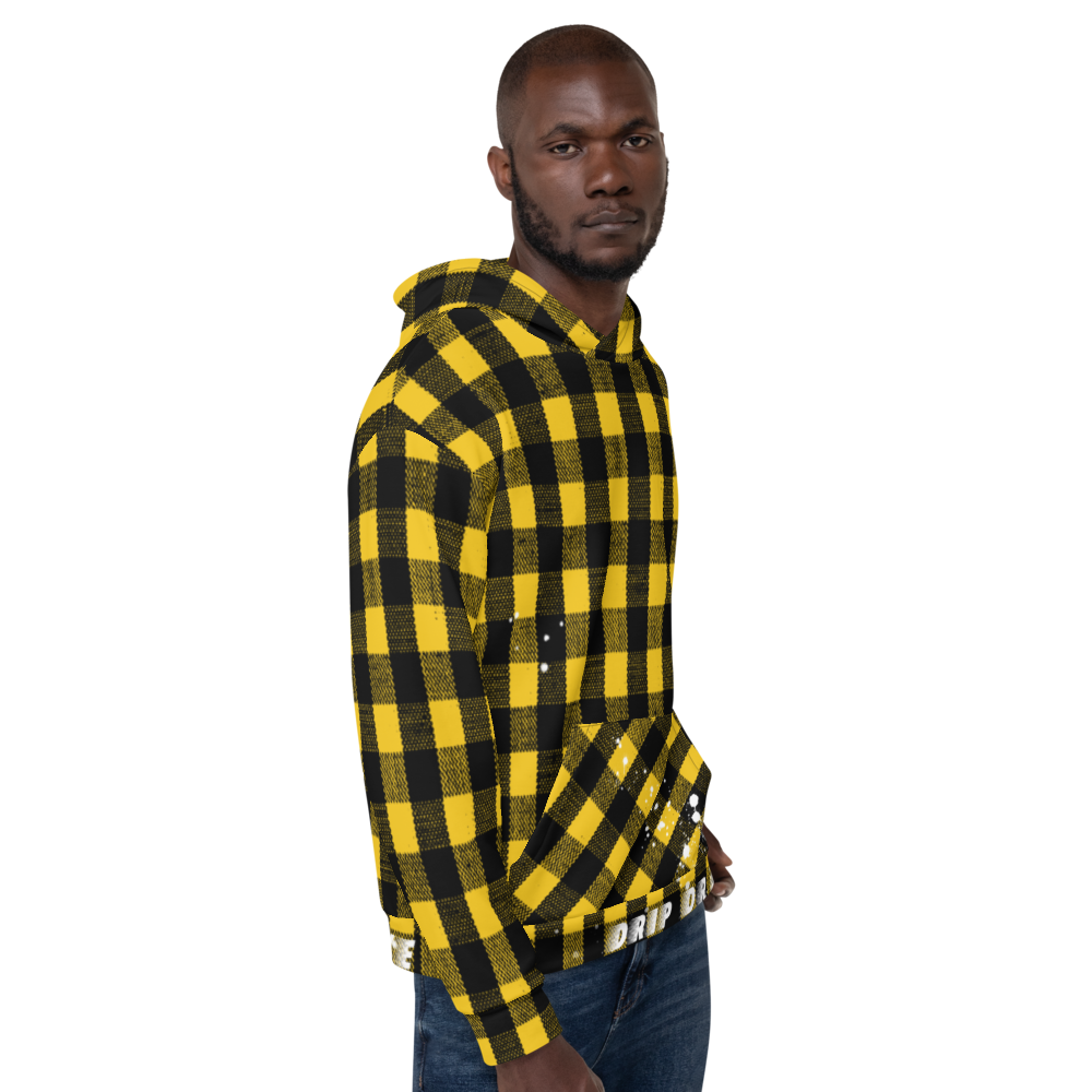 CRXWN | Drip or Dye | Plaid Season 1 Unisex Hoodie Custom Buffalo Plaid Retro Grunge Paint Splatter 12 Retro Black UNIVERSITY GOLD