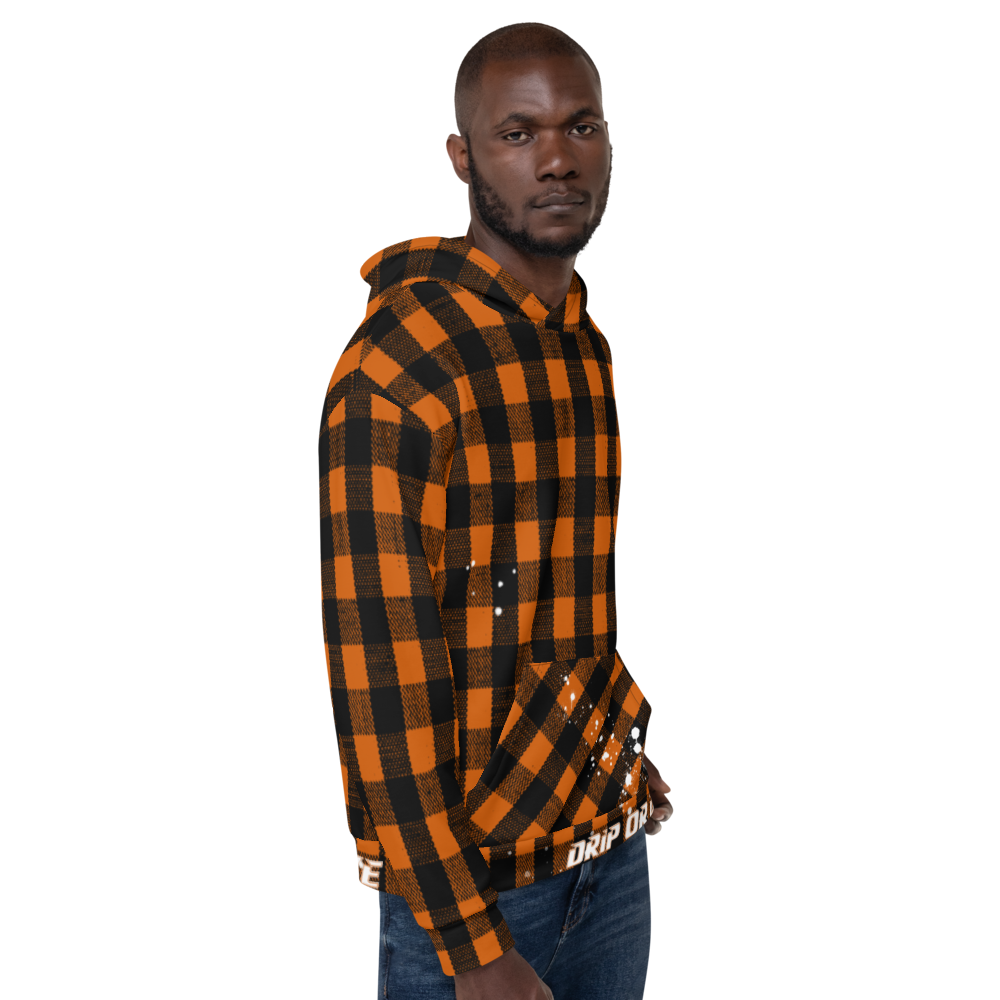 CRXWN | Drip or Dye | Plaid Season 1 Unisex Hoodie Custom Buffalo Plaid Retro Grunge Paint Splatter Sienna Orange Halloween