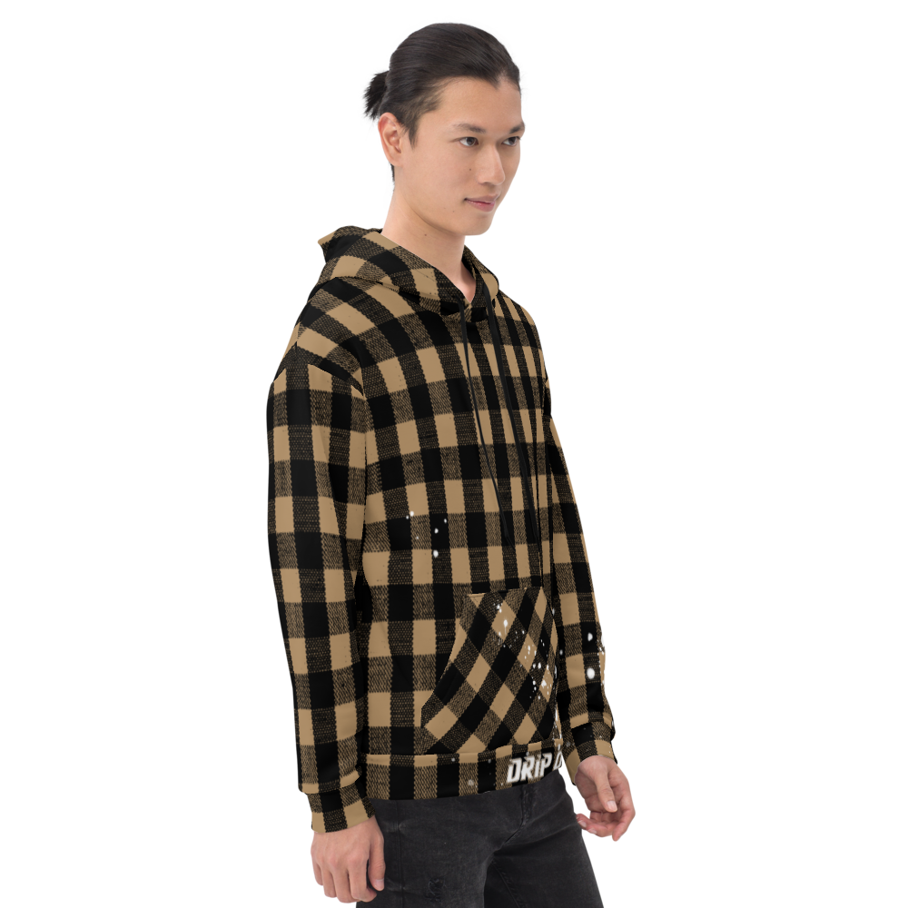 CRXWN | Drip or Dye | Plaid Season 1 Unisex Hoodie Custom Buffalo Plaid Retro Grunge Paint Splatter Tan Sands