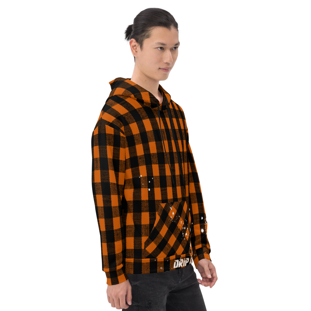 CRXWN | Drip or Dye | Plaid Season 1 Unisex Hoodie Custom Buffalo Plaid Retro Grunge Paint Splatter Sienna Orange Halloween