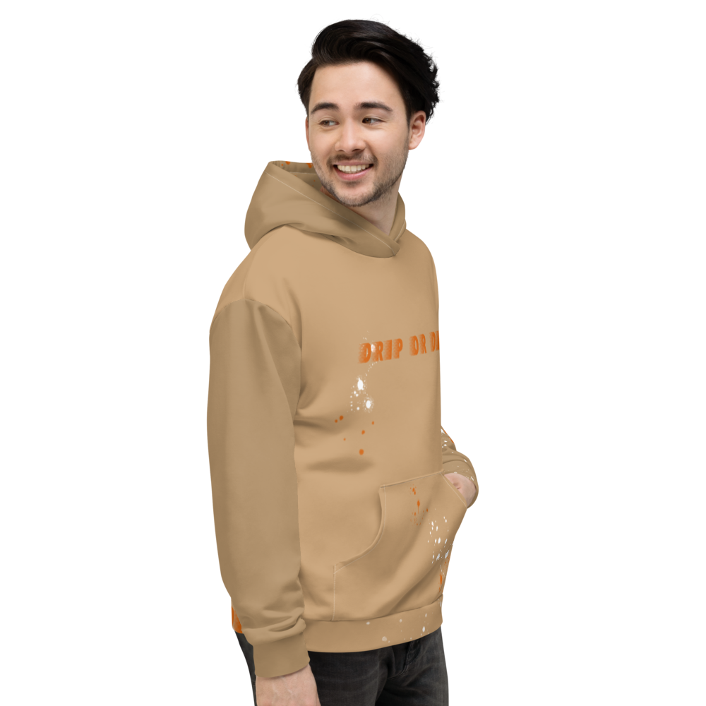 CRXWN | Drip or Dye | HUES Season 1 Back 2 Basics Unisex Comfort Hoodie Stripes N' Zoom Splatter Tan Sienna Oranges