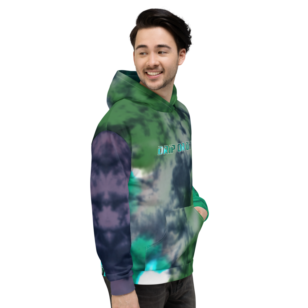 CRXWN | Drip or Dye | Tie Dye Season of Love 1 Cosmic Prophet Custom Unisex Hoodie and the Heavens Parted Color Clouds Leaves in Green Trees