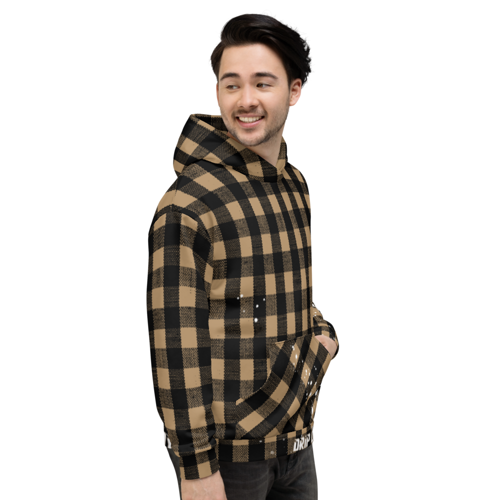 CRXWN | Drip or Dye | Plaid Season 1 Unisex Hoodie Custom Buffalo Plaid Retro Grunge Paint Splatter Tan Sands