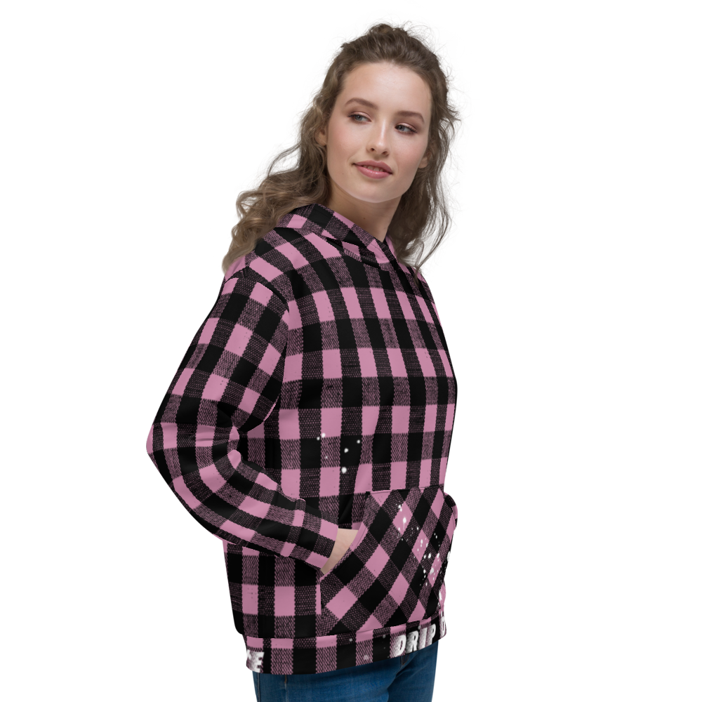 CRXWN | Drip or Dye | Plaid Season 1 Unisex Hoodie Custom Buffalo Plaid Retro Grunge Paint Splatter Digital Pink
