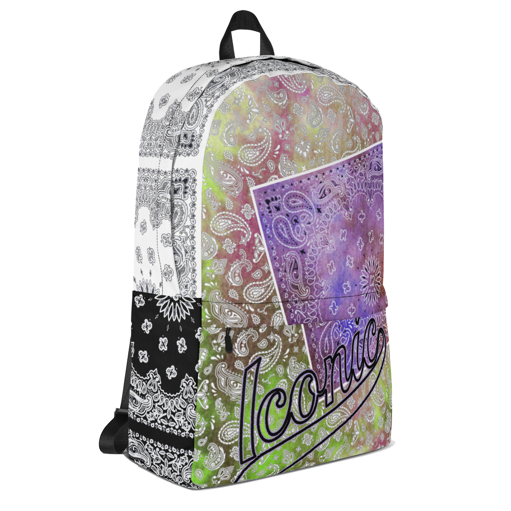 ROYAL ICONIC | Bandana Patchwork BACKPACK Digital Frontier HueMan Gang Tie Dye Mix Cheech Hendrixx Chong Rock Legend HipHop Festival Purple