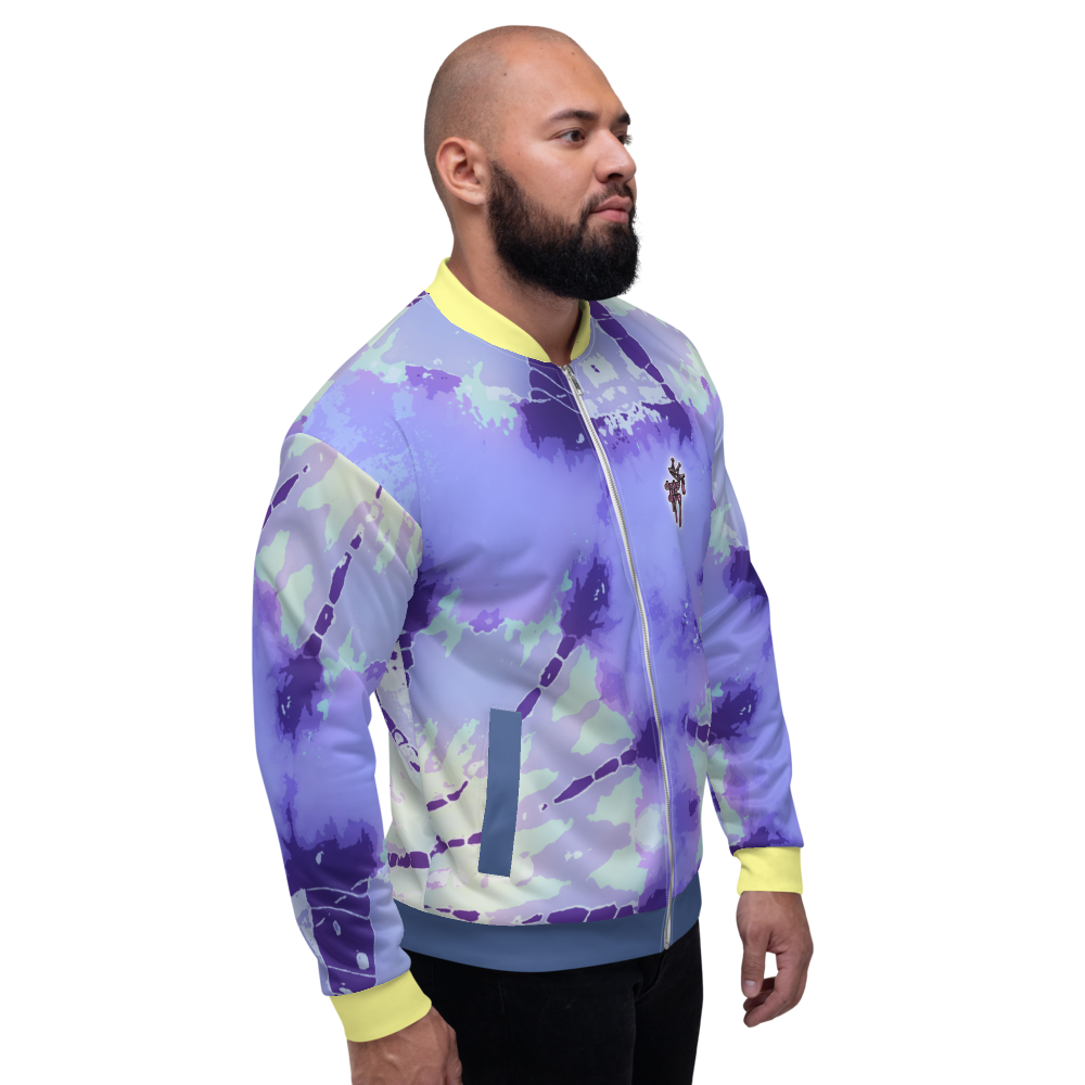 CRXWN | Drip or Dye Violet Photon Dust Ice Dye UNISEX Bomber Jacket Hearts Around the World Live Love Laugh
