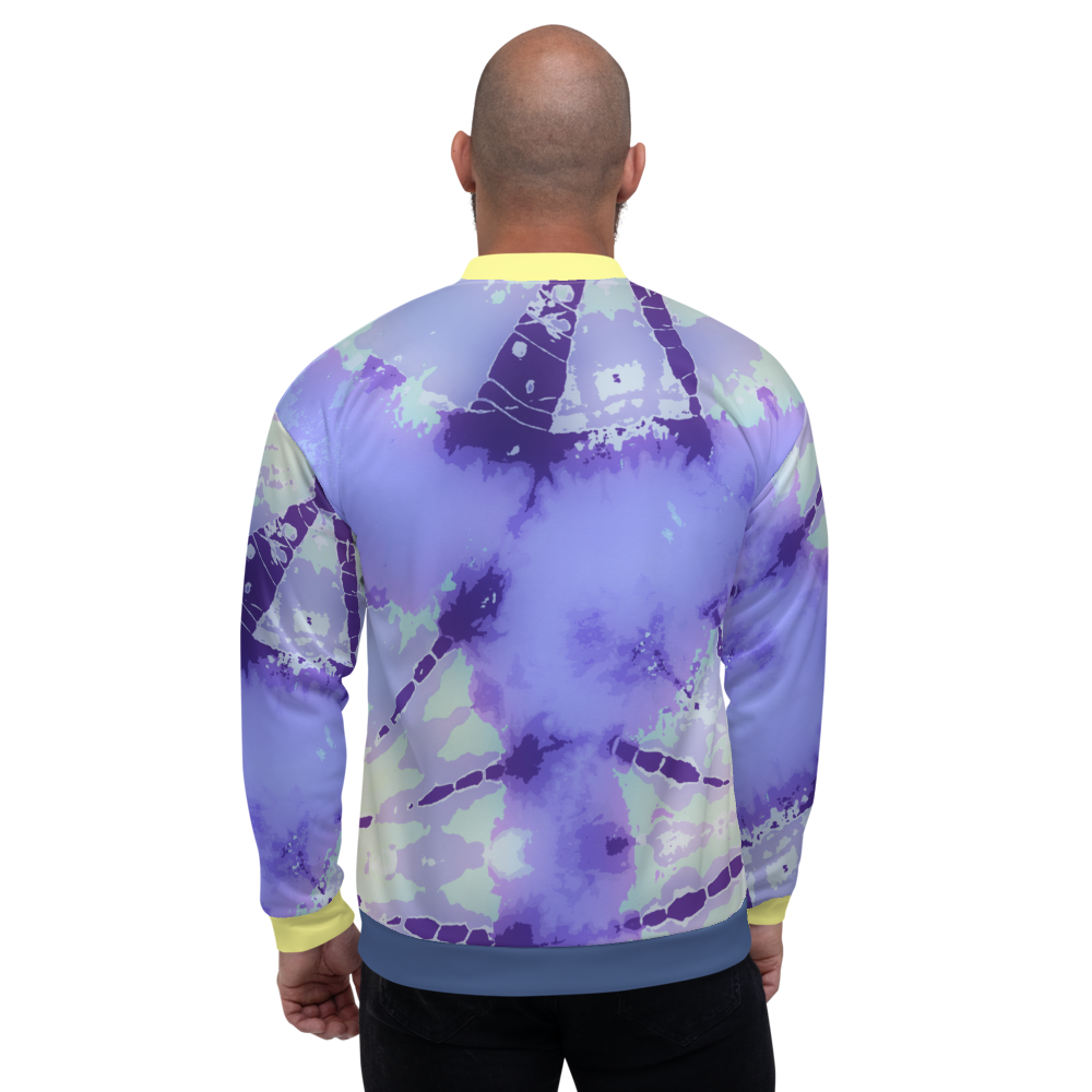 CRXWN | Drip or Dye Violet Photon Dust Ice Dye UNISEX Bomber Jacket Hearts Around the World Live Love Laugh