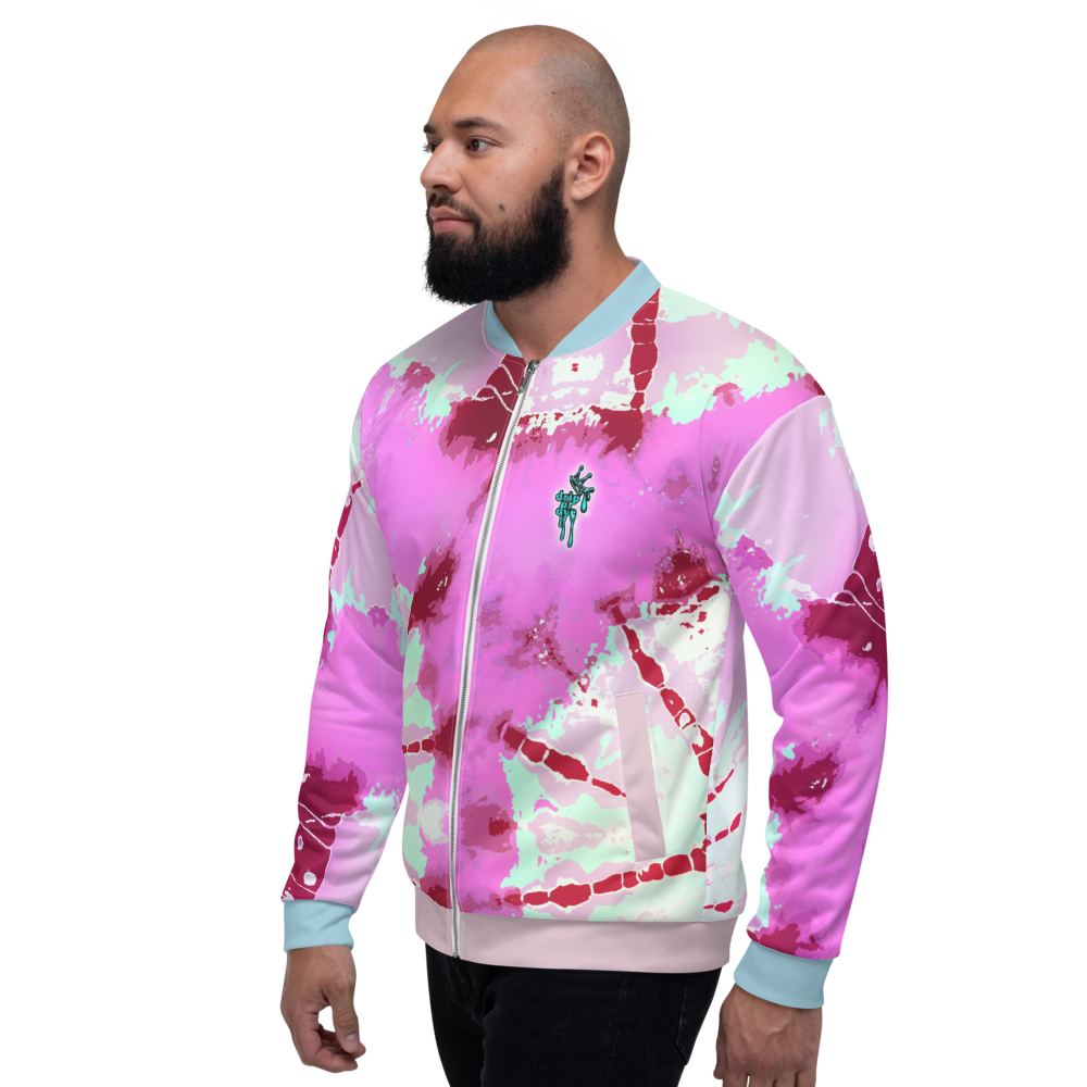 CRXWN | Drip or Dye Miami Nights Pink Foam Ice Dye UNISEX Bomber Jacket Hearts Around the World Live Love Laugh