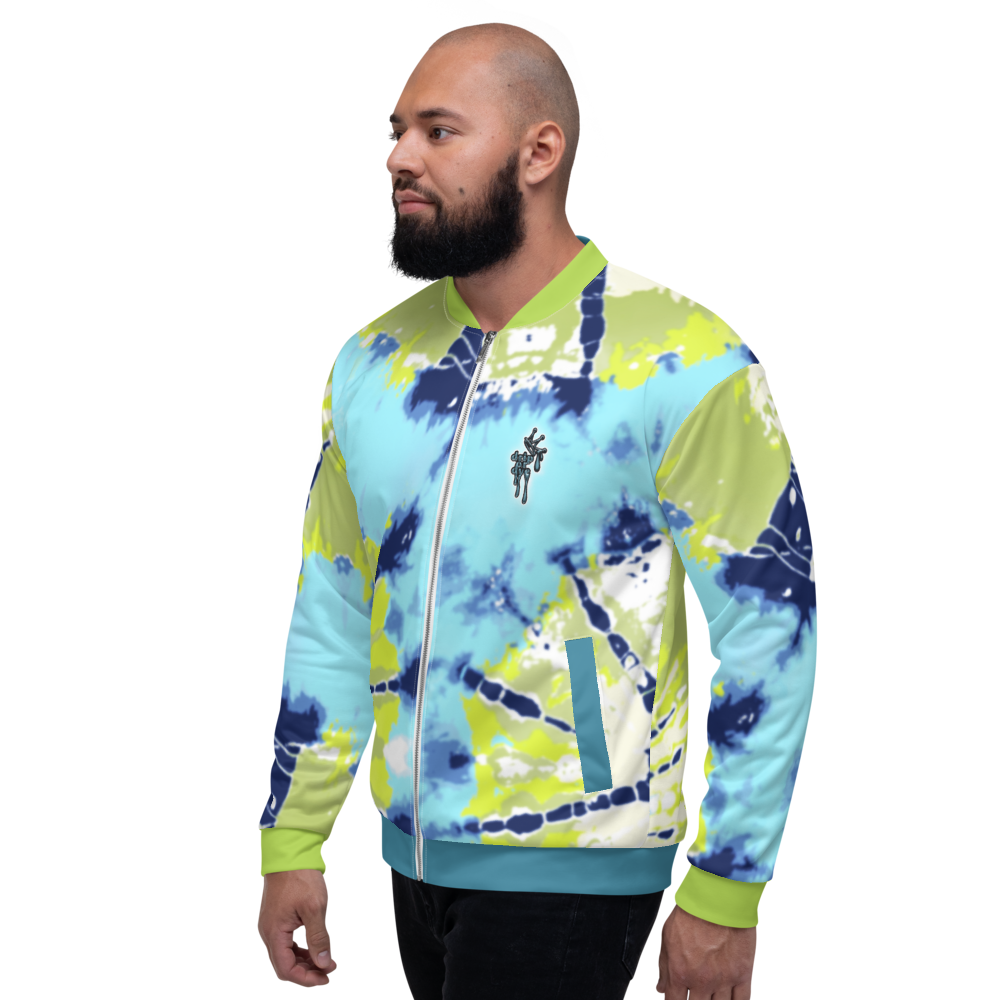 CRXWN | Drip or Dye Moss Green Ice Dye UNISEX Bomber Jacket Hearts Around the World Live Love Laugh