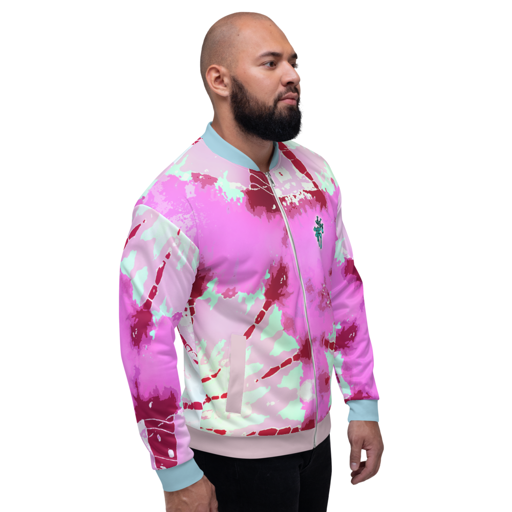 CRXWN | Drip or Dye Miami Nights Pink Foam Ice Dye UNISEX Bomber Jacket Hearts Around the World Live Love Laugh