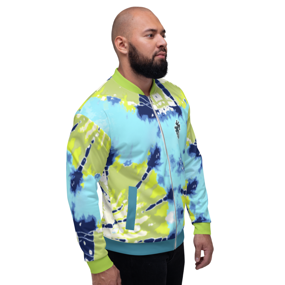 CRXWN | Drip or Dye Moss Green Ice Dye UNISEX Bomber Jacket Hearts Around the World Live Love Laugh
