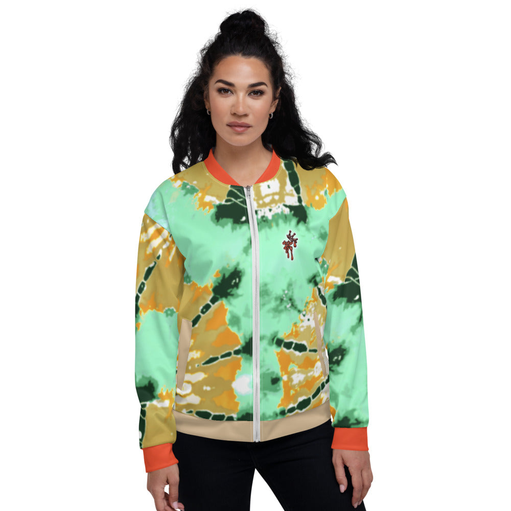 CRXWN | Drip or Dye Daybreak Vegas Gold College Orange Ice Dye UNISEX Bomber Jacket Hearts Around the World Live Love Laugh