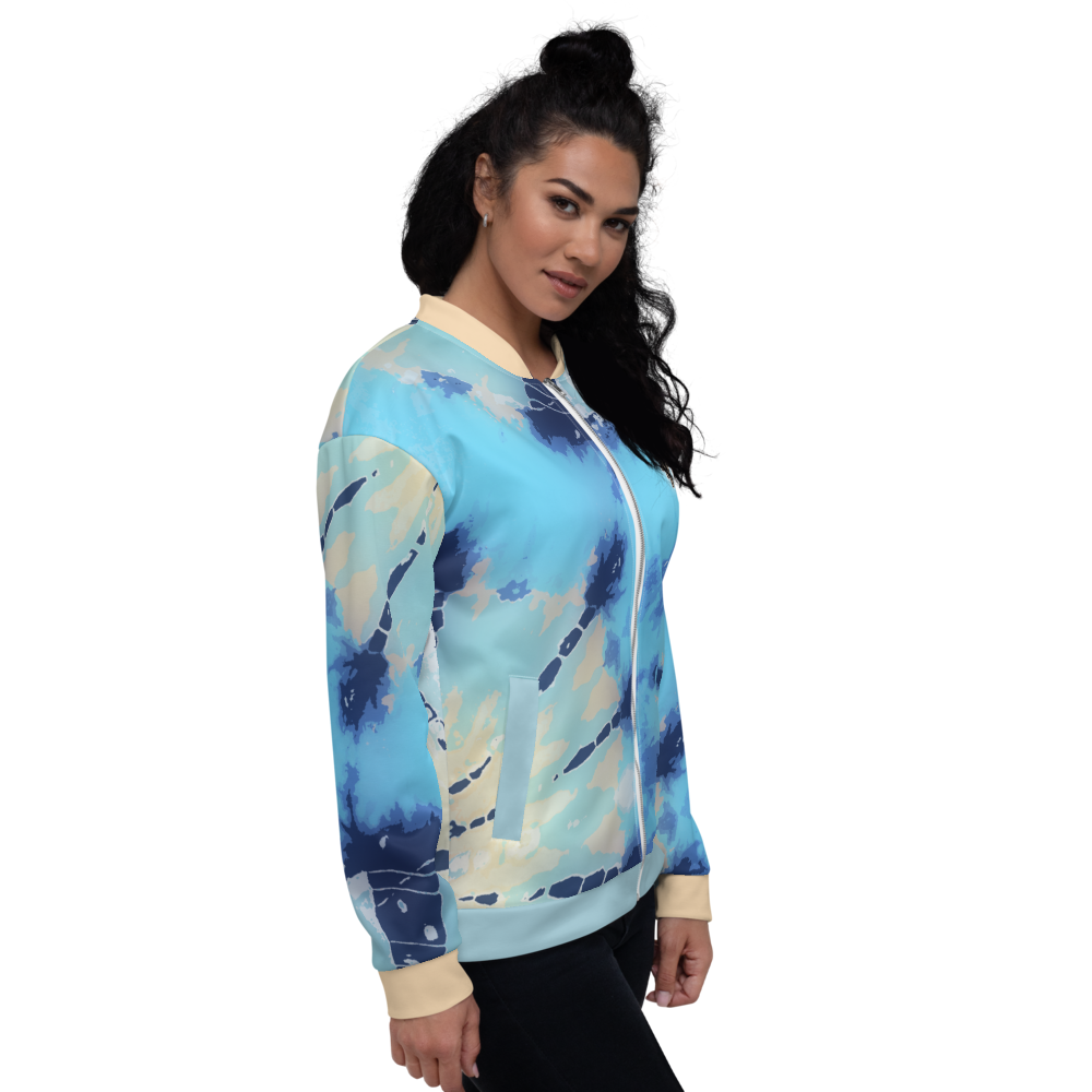 CRXWN | Drip or Dye Ice Blue Sky Linen Ice Dye UNISEX Bomber Jacket Hearts Around the World Live Love Laugh