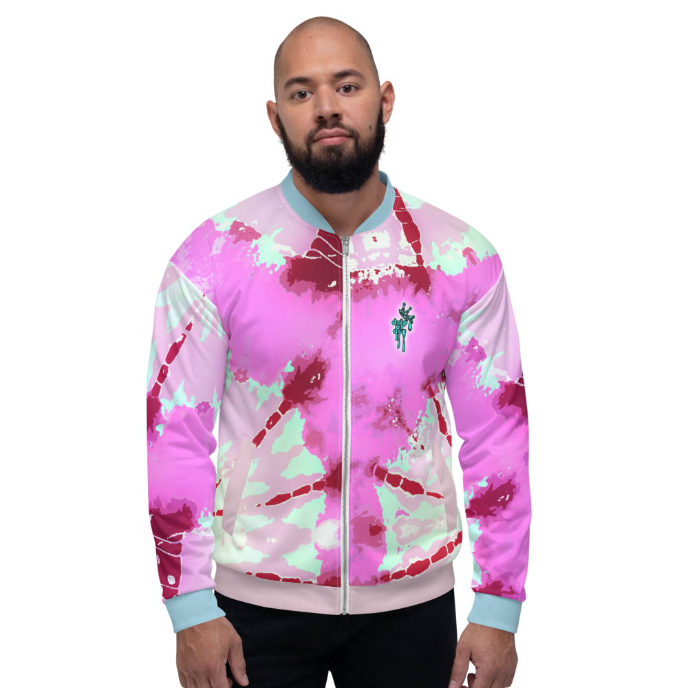 CRXWN | Drip or Dye Miami Nights Pink Foam Ice Dye UNISEX Bomber Jacket Hearts Around the World Live Love Laugh