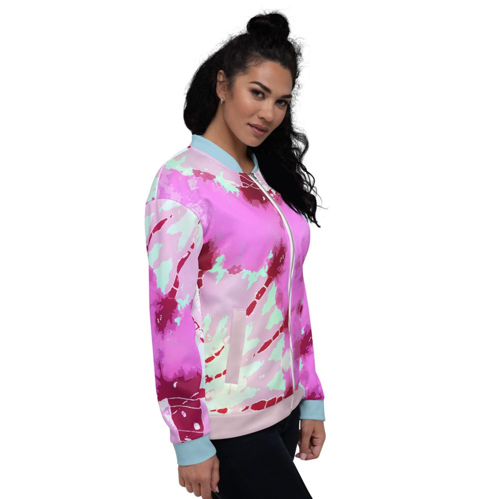 CRXWN | Drip or Dye Miami Nights Pink Foam Ice Dye UNISEX Bomber Jacket Hearts Around the World Live Love Laugh