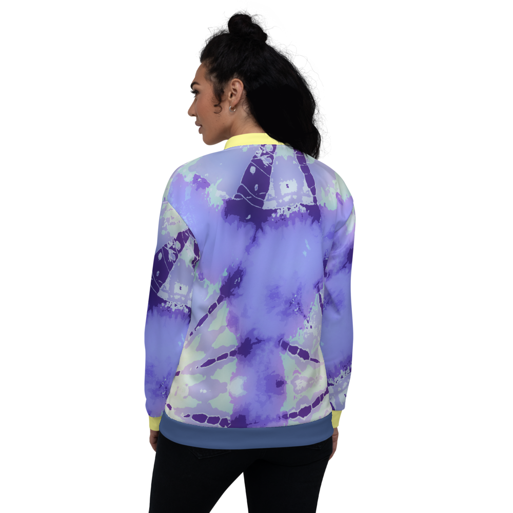 CRXWN | Drip or Dye Violet Photon Dust Ice Dye UNISEX Bomber Jacket Hearts Around the World Live Love Laugh