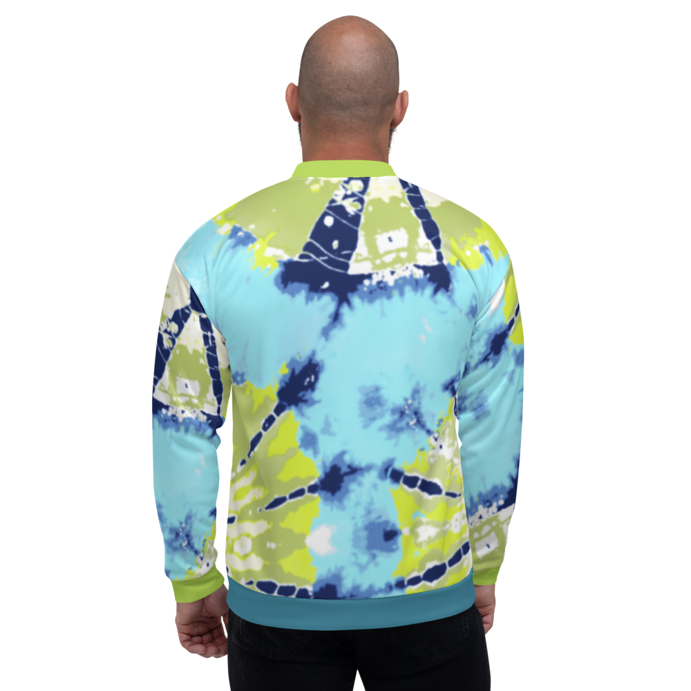 CRXWN | Drip or Dye Moss Green Ice Dye UNISEX Bomber Jacket Hearts Around the World Live Love Laugh