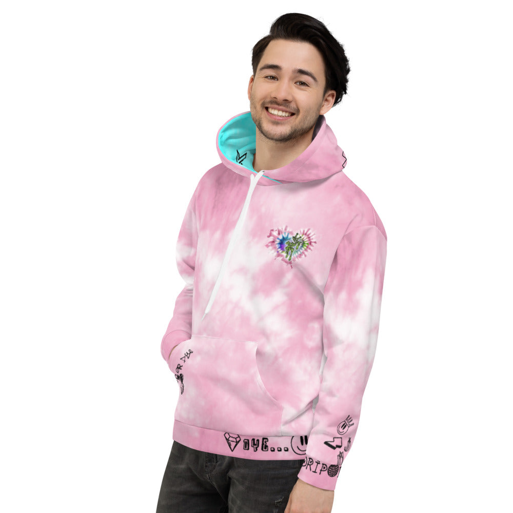 CRXWN | Drip or Dye Miami Nights Pink Foam Ice Dye UNISEX Hoodie Hearts Around the World Live Love Laugh