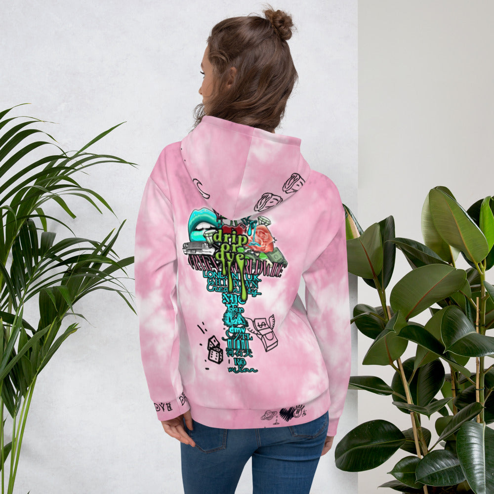 CRXWN | Drip or Dye Miami Nights Pink Foam Ice Dye UNISEX Hoodie Hearts Around the World Live Love Laugh