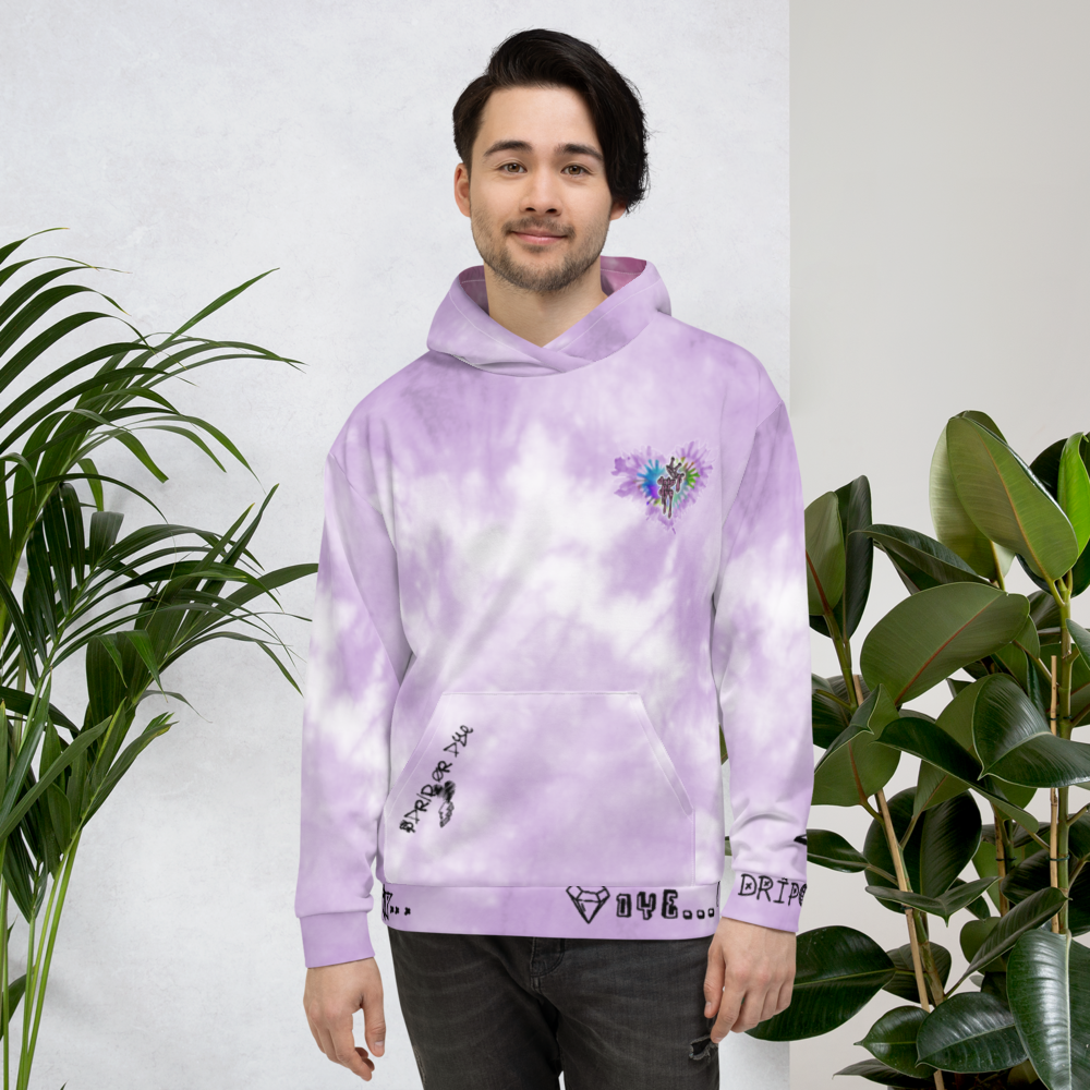 CRXWN | Drip or Dye Violet Photon Dust Ice Dye UNISEX HOODIE Hearts Around the World Live Love Laugh