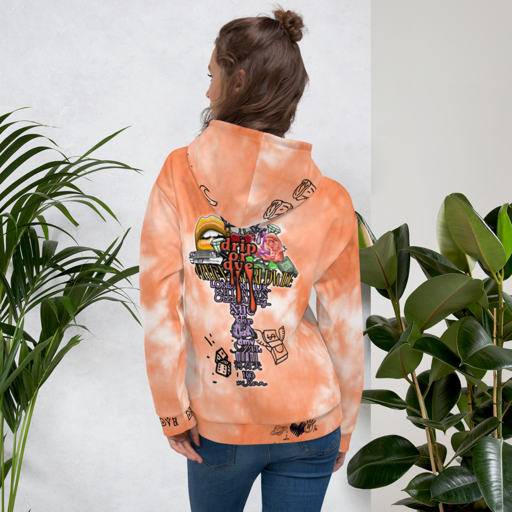 CRXWN | Drip or Dye Daybreak Vegas Gold College Orange Ice Dye UNISEX Hoodie Hearts Around the World Live Love Laugh