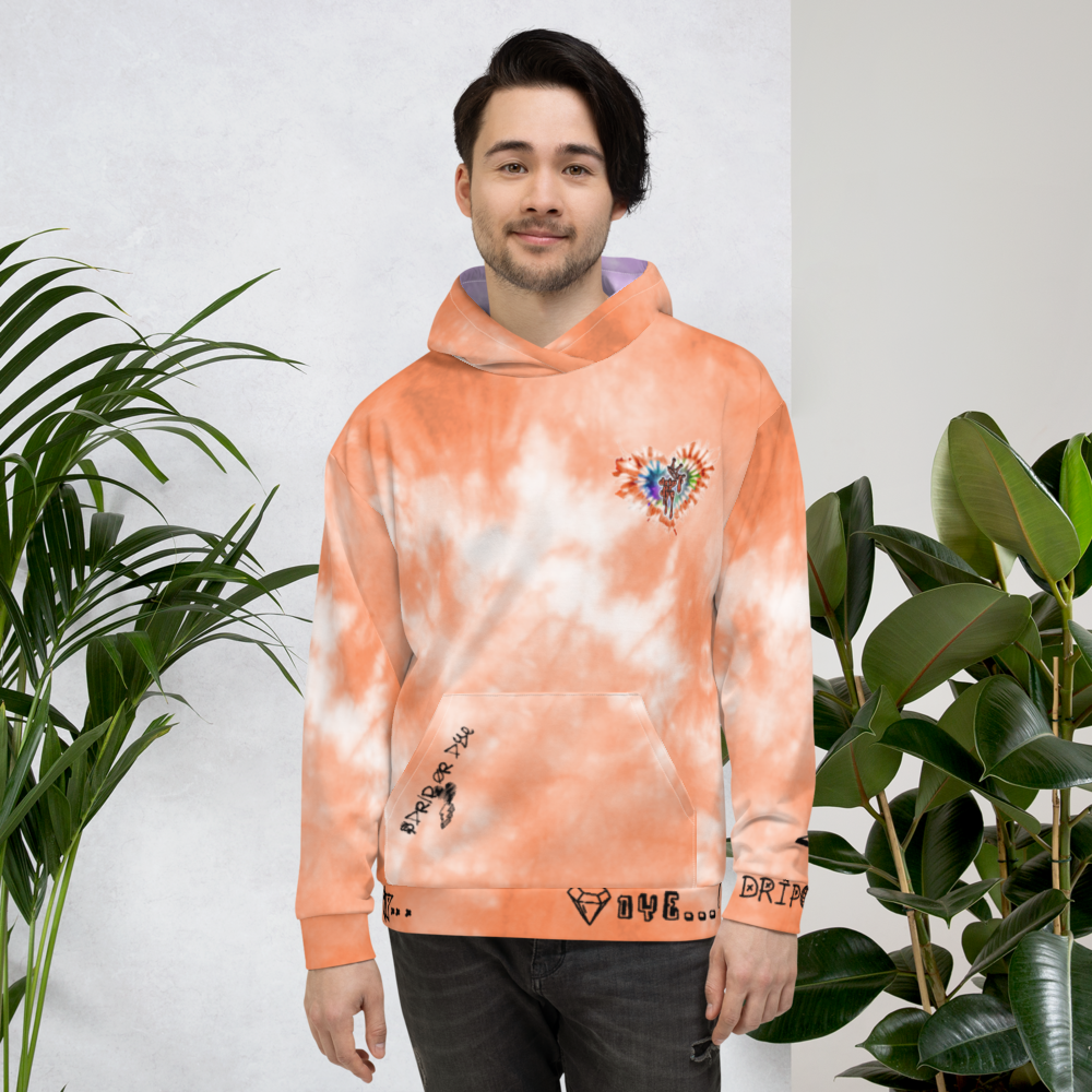 CRXWN | Drip or Dye Daybreak Vegas Gold College Orange Ice Dye UNISEX Hoodie Hearts Around the World Live Love Laugh