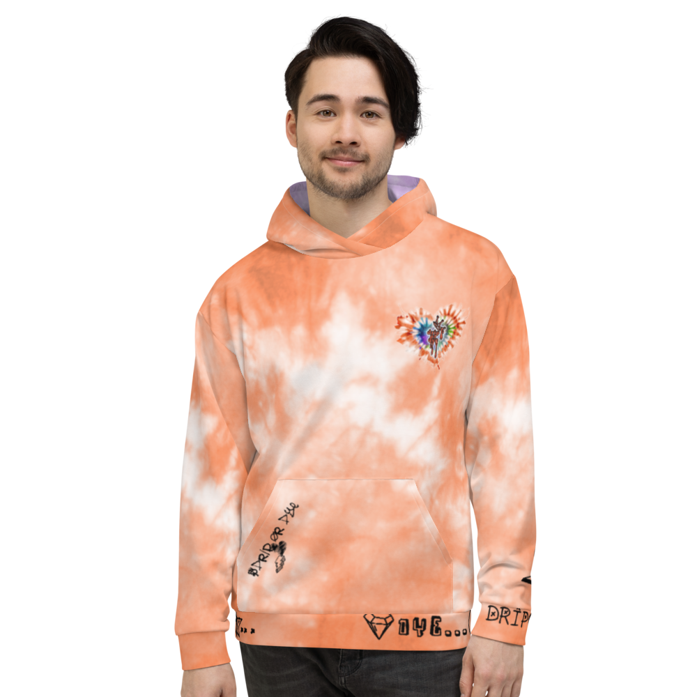 CRXWN | Drip or Dye Daybreak Vegas Gold College Orange Ice Dye UNISEX Hoodie Hearts Around the World Live Love Laugh