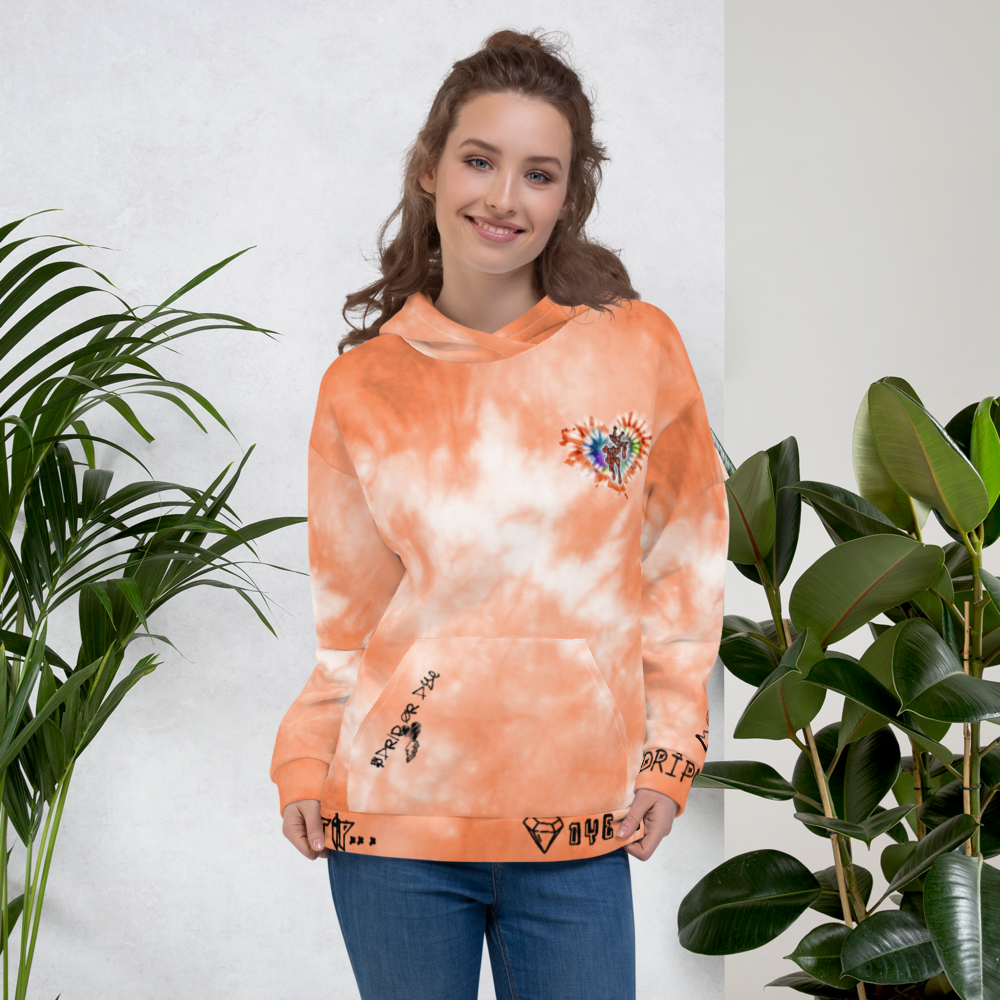 CRXWN | Drip or Dye Daybreak Vegas Gold College Orange Ice Dye UNISEX Hoodie Hearts Around the World Live Love Laugh