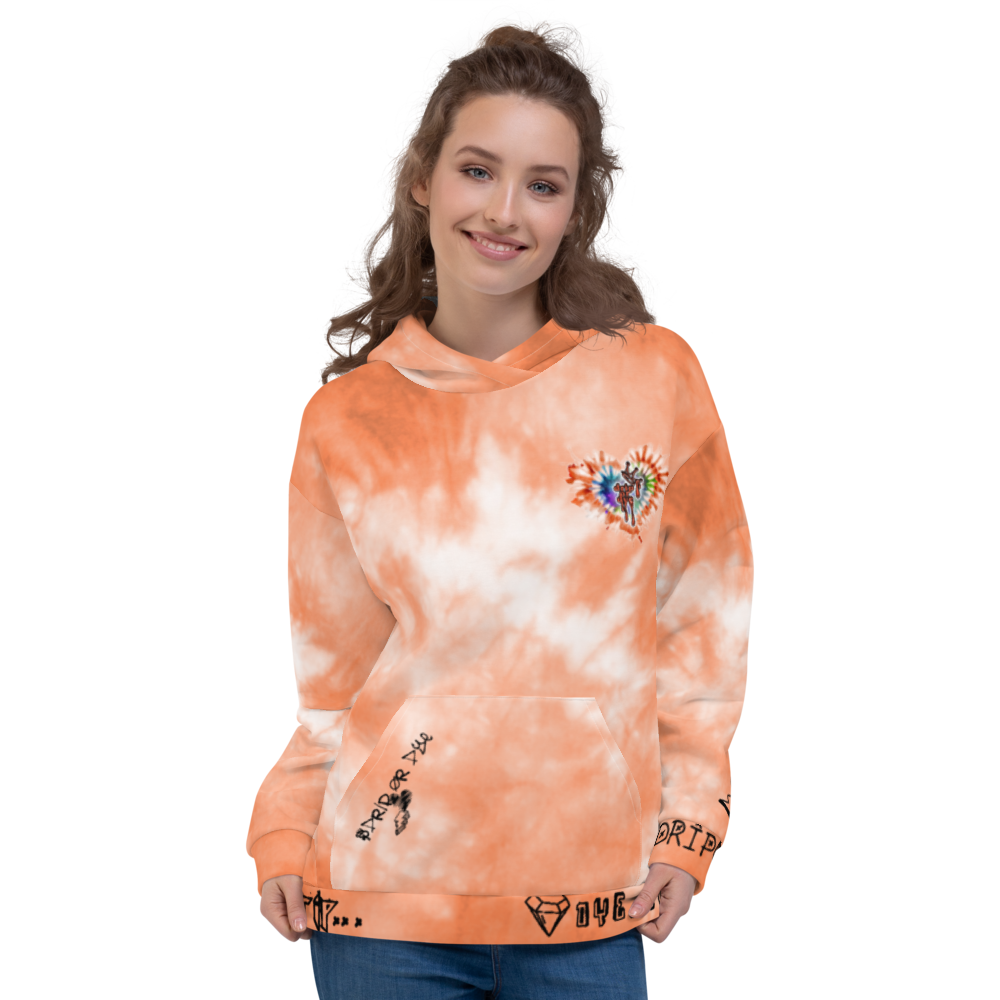 CRXWN | Drip or Dye Daybreak Vegas Gold College Orange Ice Dye UNISEX Hoodie Hearts Around the World Live Love Laugh