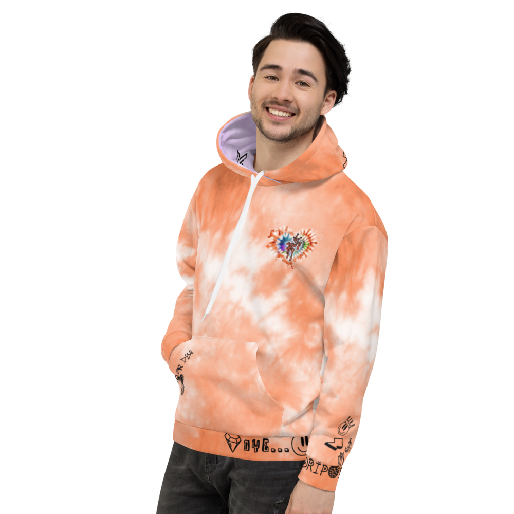 CRXWN | Drip or Dye Daybreak Vegas Gold College Orange Ice Dye UNISEX Hoodie Hearts Around the World Live Love Laugh