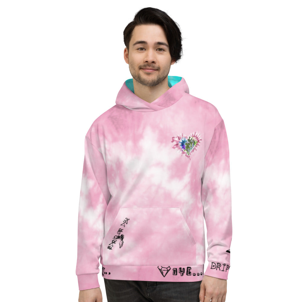 CRXWN | Drip or Dye Miami Nights Pink Foam Ice Dye UNISEX Hoodie Hearts Around the World Live Love Laugh