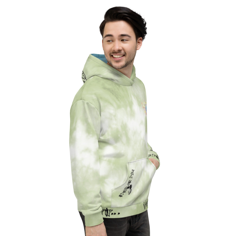 CRXWN | Drip or Dye Moss Green Ice Dye UNISEX HOODIE Hearts Around the World Live Love Laugh