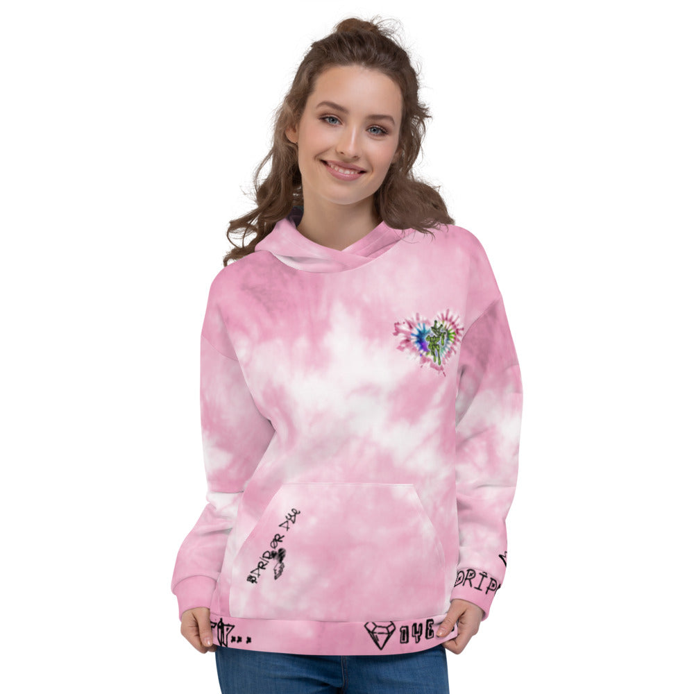 CRXWN | Drip or Dye Miami Nights Pink Foam Ice Dye UNISEX Hoodie Hearts Around the World Live Love Laugh