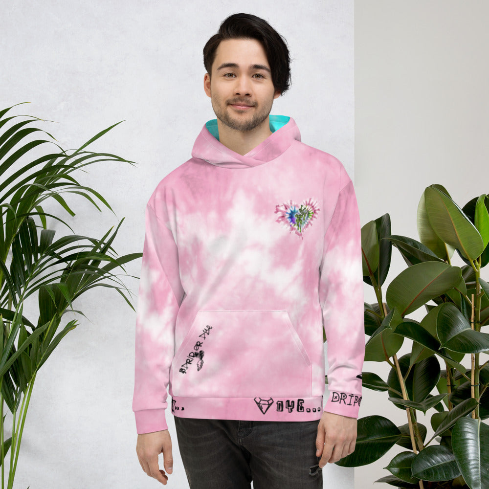 CRXWN | Drip or Dye Miami Nights Pink Foam Ice Dye UNISEX Hoodie Hearts Around the World Live Love Laugh