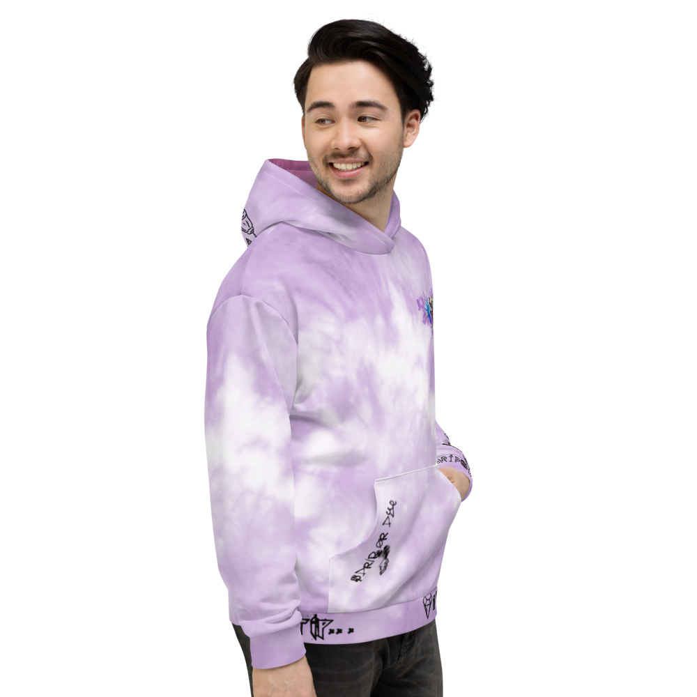 CRXWN | Drip or Dye Violet Photon Dust Ice Dye UNISEX HOODIE Hearts Around the World Live Love Laugh