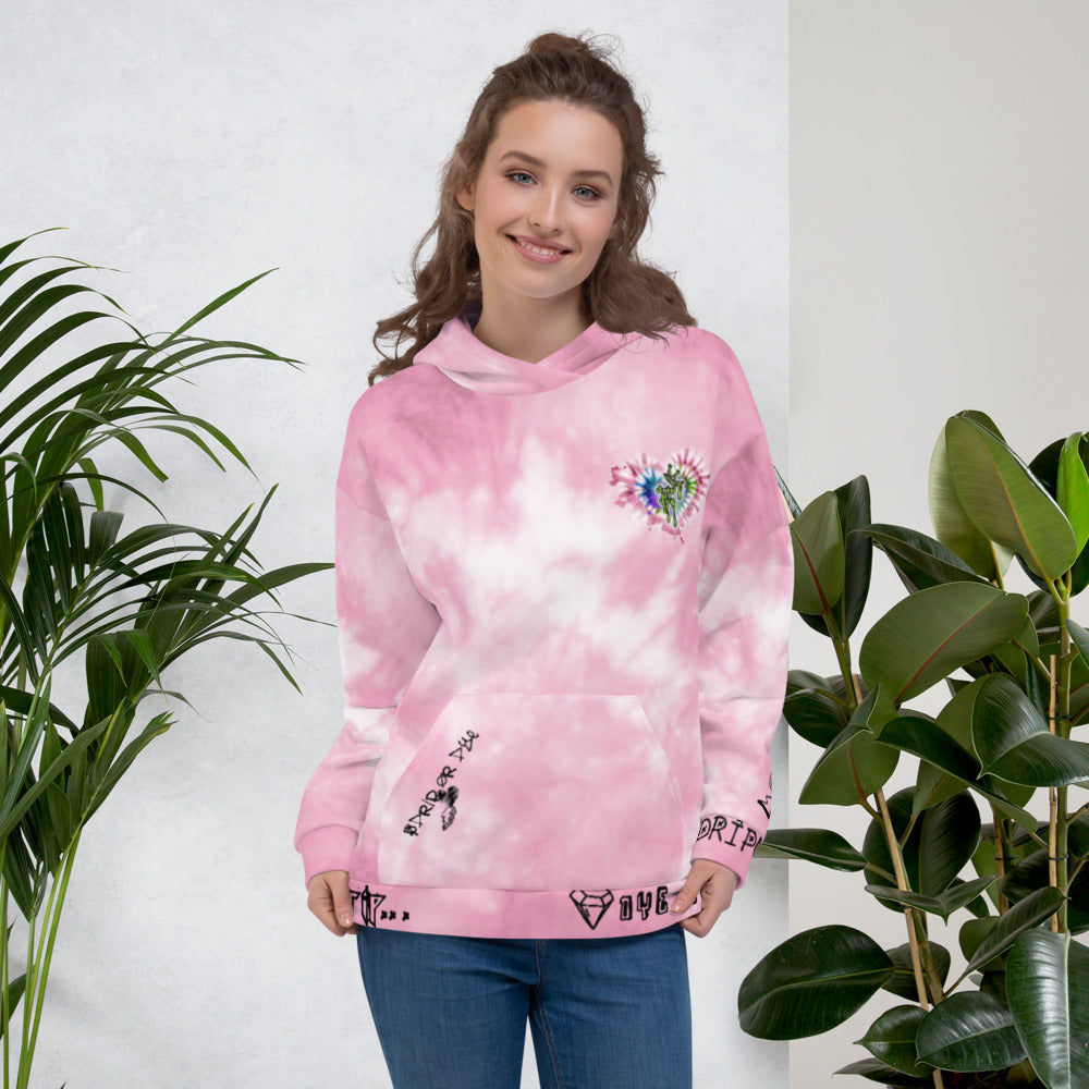 CRXWN | Drip or Dye Miami Nights Pink Foam Ice Dye UNISEX Hoodie Hearts Around the World Live Love Laugh