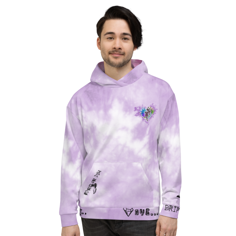 CRXWN | Drip or Dye Violet Photon Dust Ice Dye UNISEX HOODIE Hearts Around the World Live Love Laugh