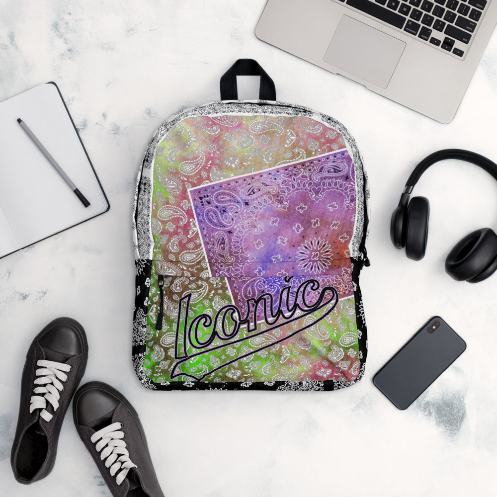 ROYAL ICONIC | Bandana Patchwork BACKPACK Digital Frontier HueMan Gang Tie Dye Mix Cheech Hendrixx Chong Rock Legend HipHop Festival Purple
