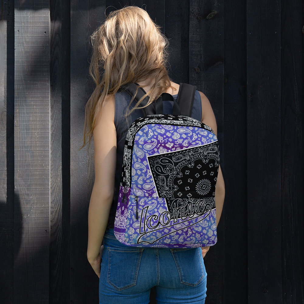 ROYAL ICONIC | Bandana Flag Tie Dye Aquarius Pour Color Block BACKPACK HueMan Gang Acid Wash Ice Dye Royal Blue & Purple Color Cloud