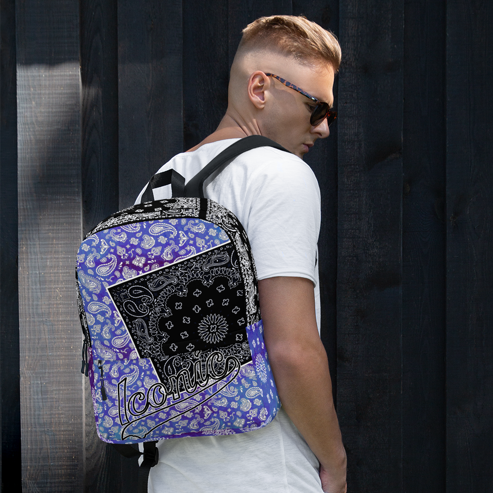 ROYAL ICONIC | Bandana Flag Tie Dye Aquarius Pour Color Block BACKPACK HueMan Gang Acid Wash Ice Dye Royal Blue & Purple Color Cloud