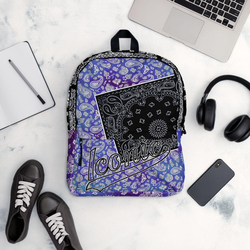 ROYAL ICONIC | Bandana Flag Tie Dye Aquarius Pour Color Block BACKPACK HueMan Gang Acid Wash Ice Dye Royal Blue & Purple Color Cloud